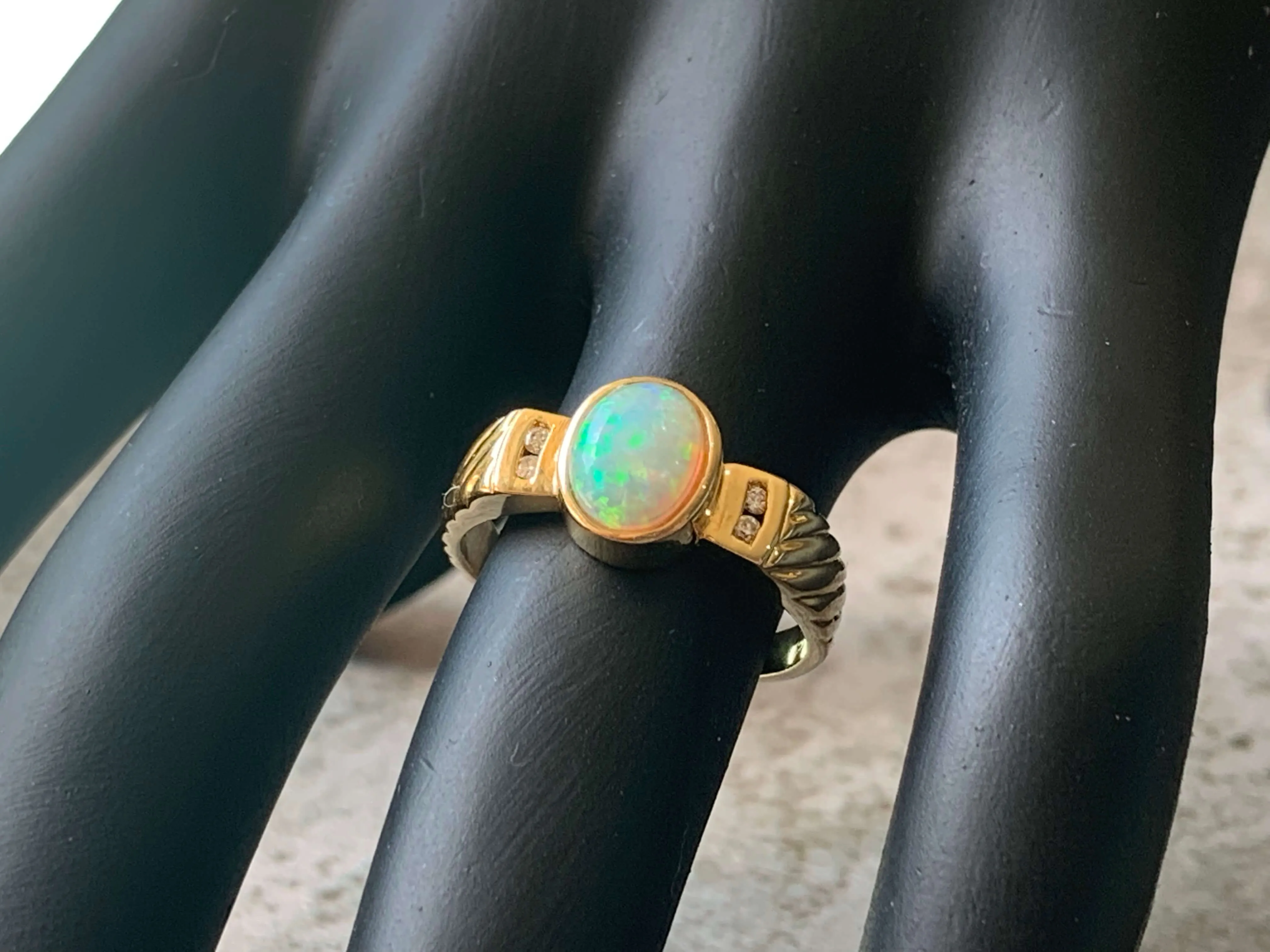 18kt Yellow Gold Crystal Opal and Diamond ring