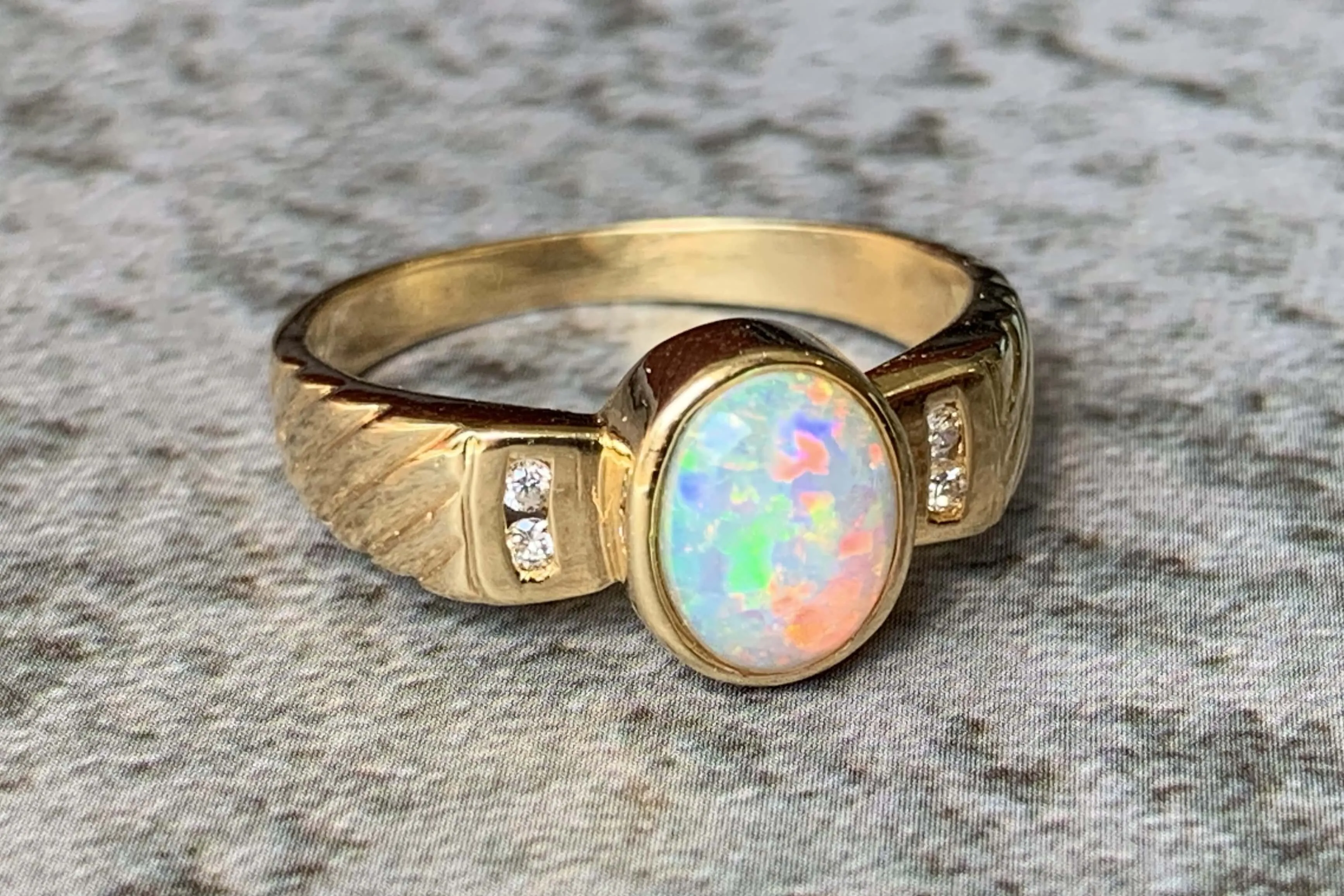 18kt Yellow Gold Crystal Opal and Diamond ring