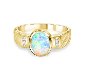 18kt Yellow Gold Crystal Opal and Diamond ring