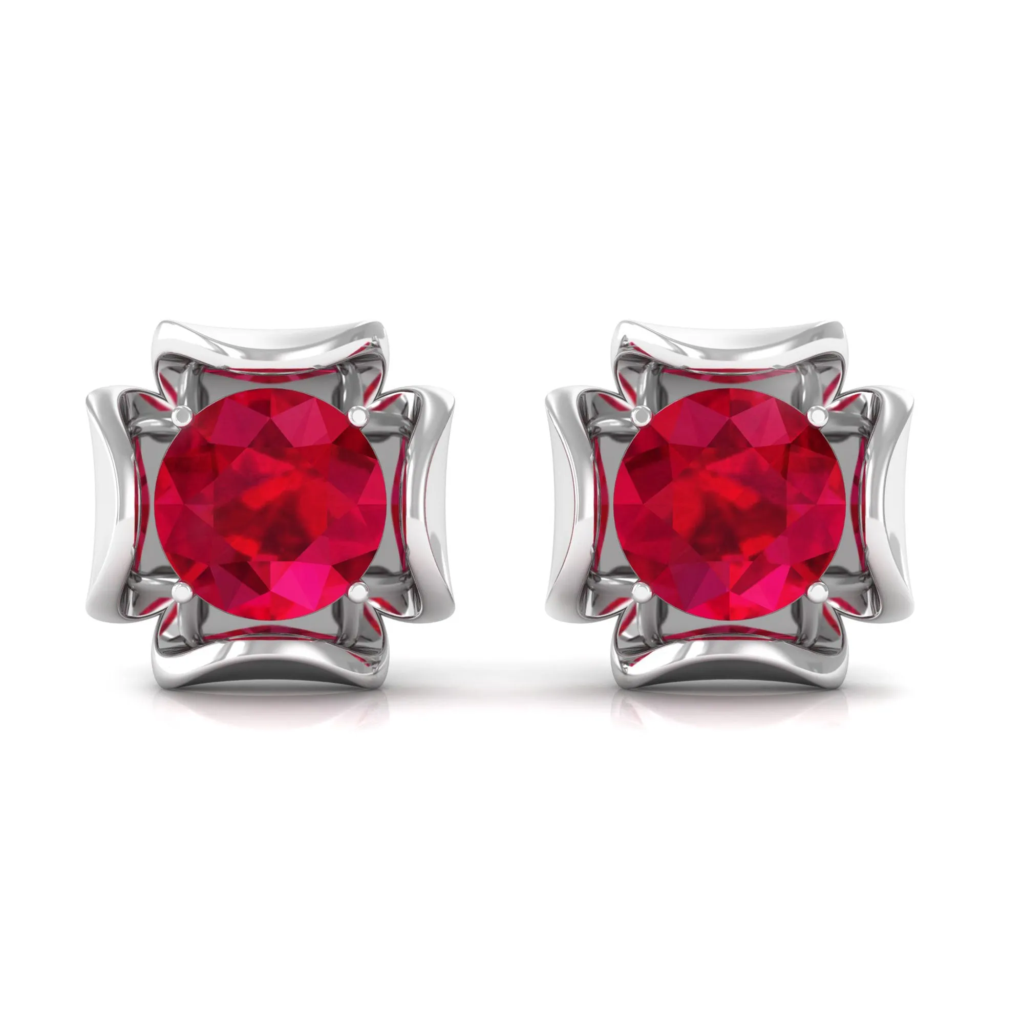 2 CT Created Ruby Floral Statement Earrings