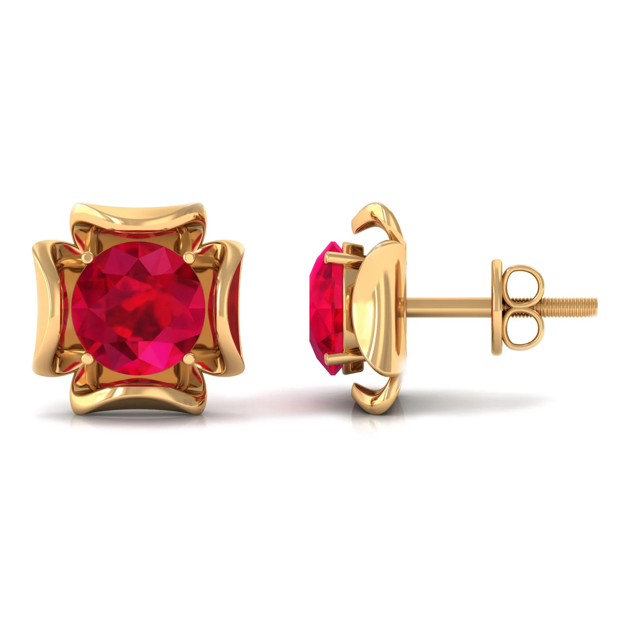 2 CT Created Ruby Floral Statement Earrings