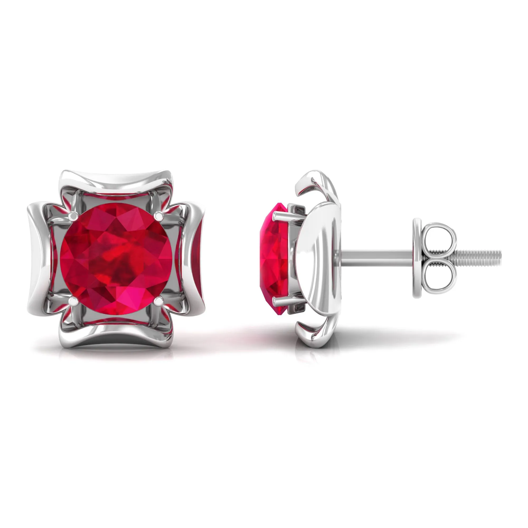 2 CT Created Ruby Floral Statement Earrings