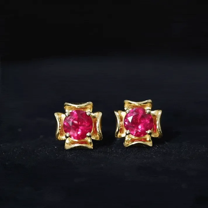 2 CT Created Ruby Floral Statement Earrings