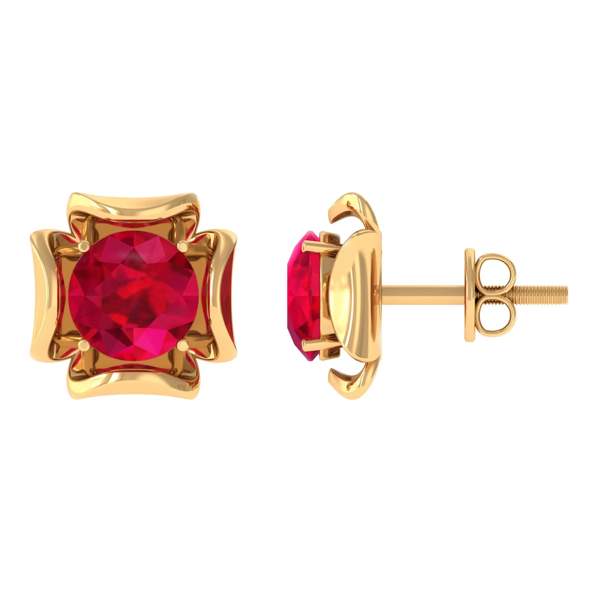 2 CT Created Ruby Floral Statement Earrings