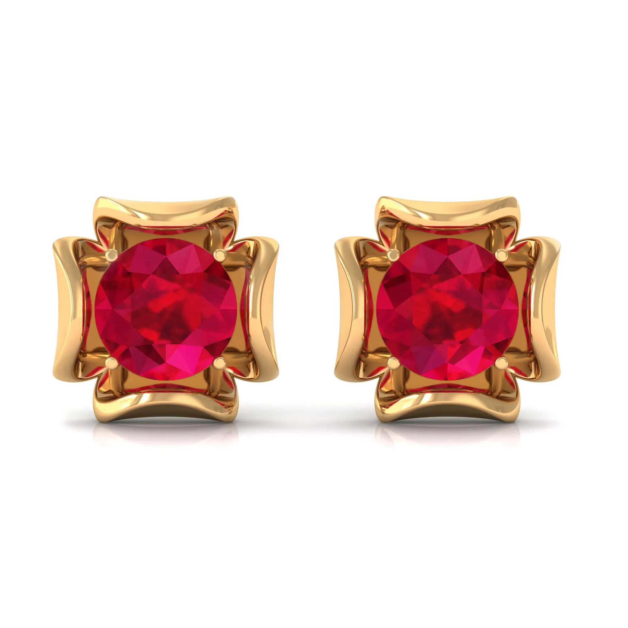 2 CT Created Ruby Floral Statement Earrings