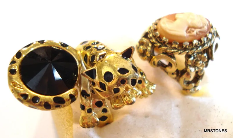 2 Quality Cocktail Rings Cameo and Leopard Size 7 and 9