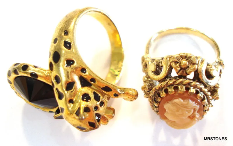 2 Quality Cocktail Rings Cameo and Leopard Size 7 and 9