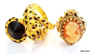 2 Quality Cocktail Rings Cameo and Leopard Size 7 and 9