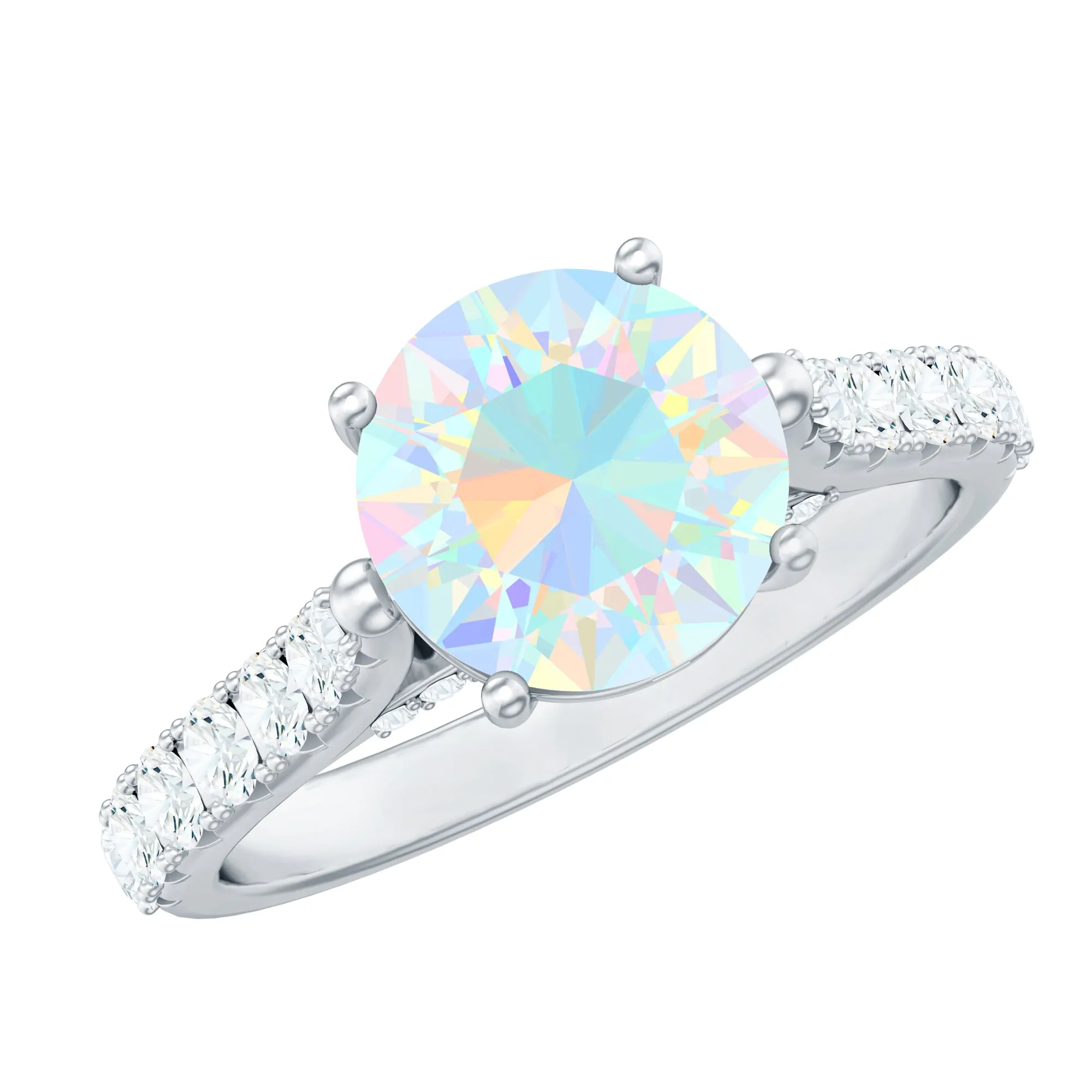 3 CT Ethiopian Opal Solitaire Engagement Ring with Diamond Side Stones