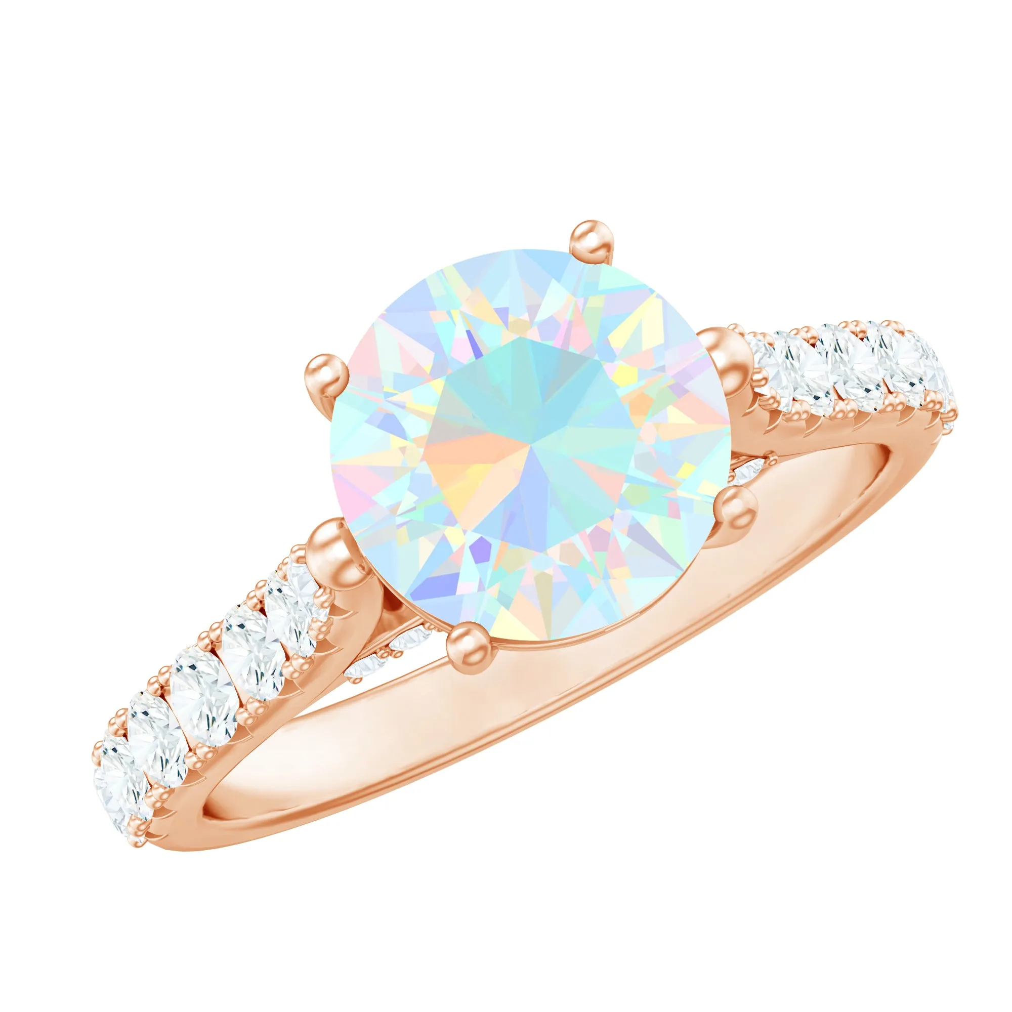 3 CT Ethiopian Opal Solitaire Engagement Ring with Diamond Side Stones