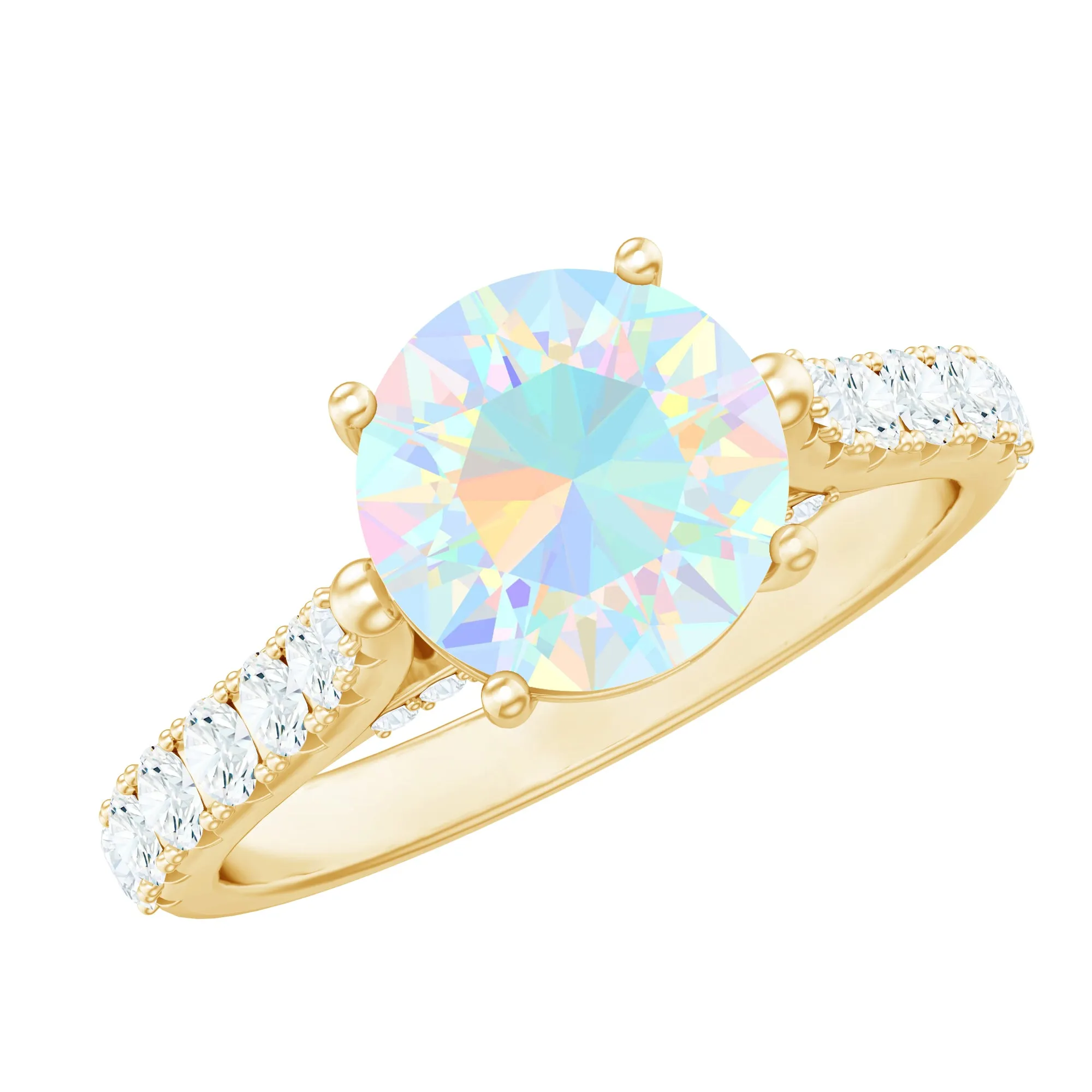 3 CT Ethiopian Opal Solitaire Engagement Ring with Diamond Side Stones