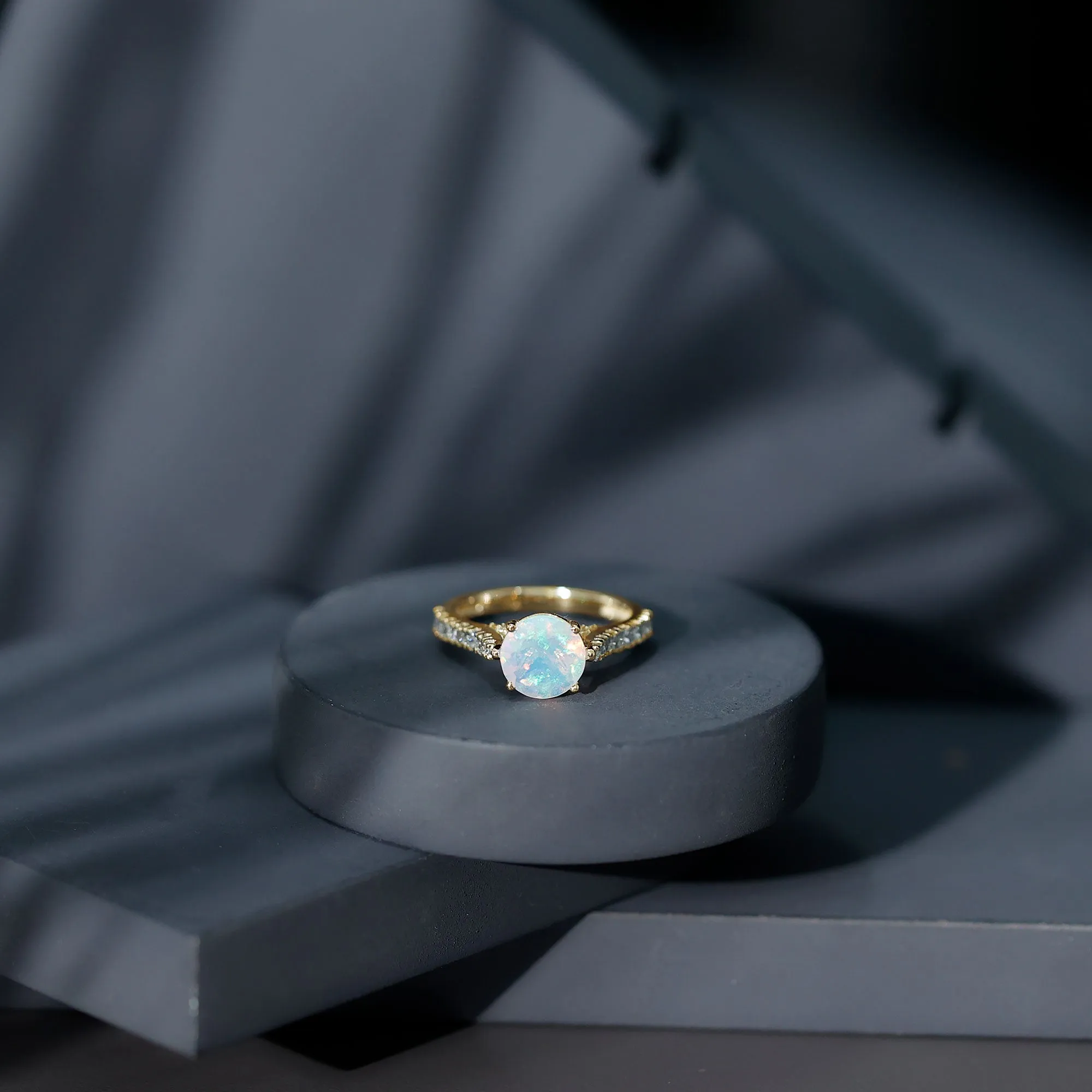 3 CT Ethiopian Opal Solitaire Engagement Ring with Diamond Side Stones