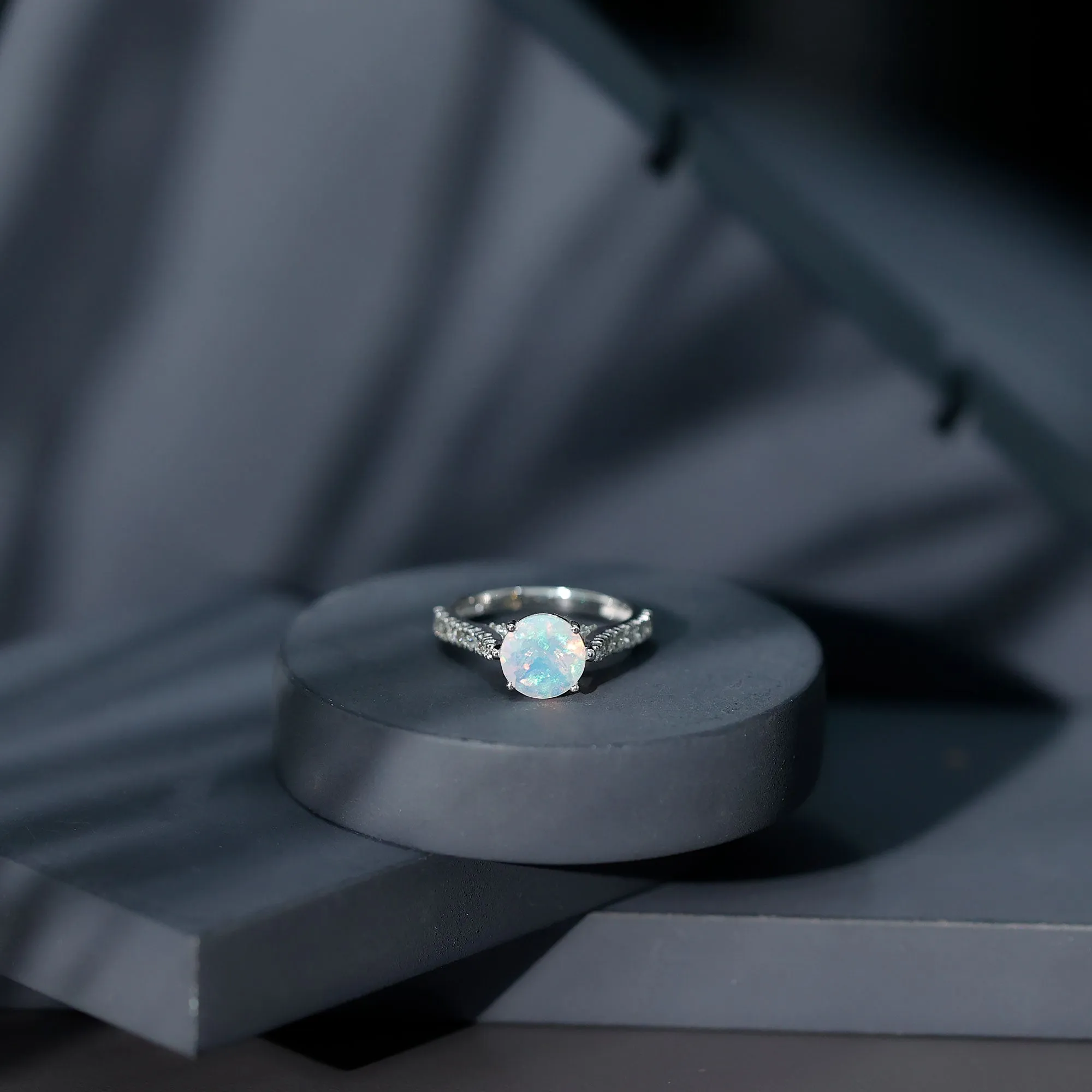 3 CT Ethiopian Opal Solitaire Engagement Ring with Diamond Side Stones