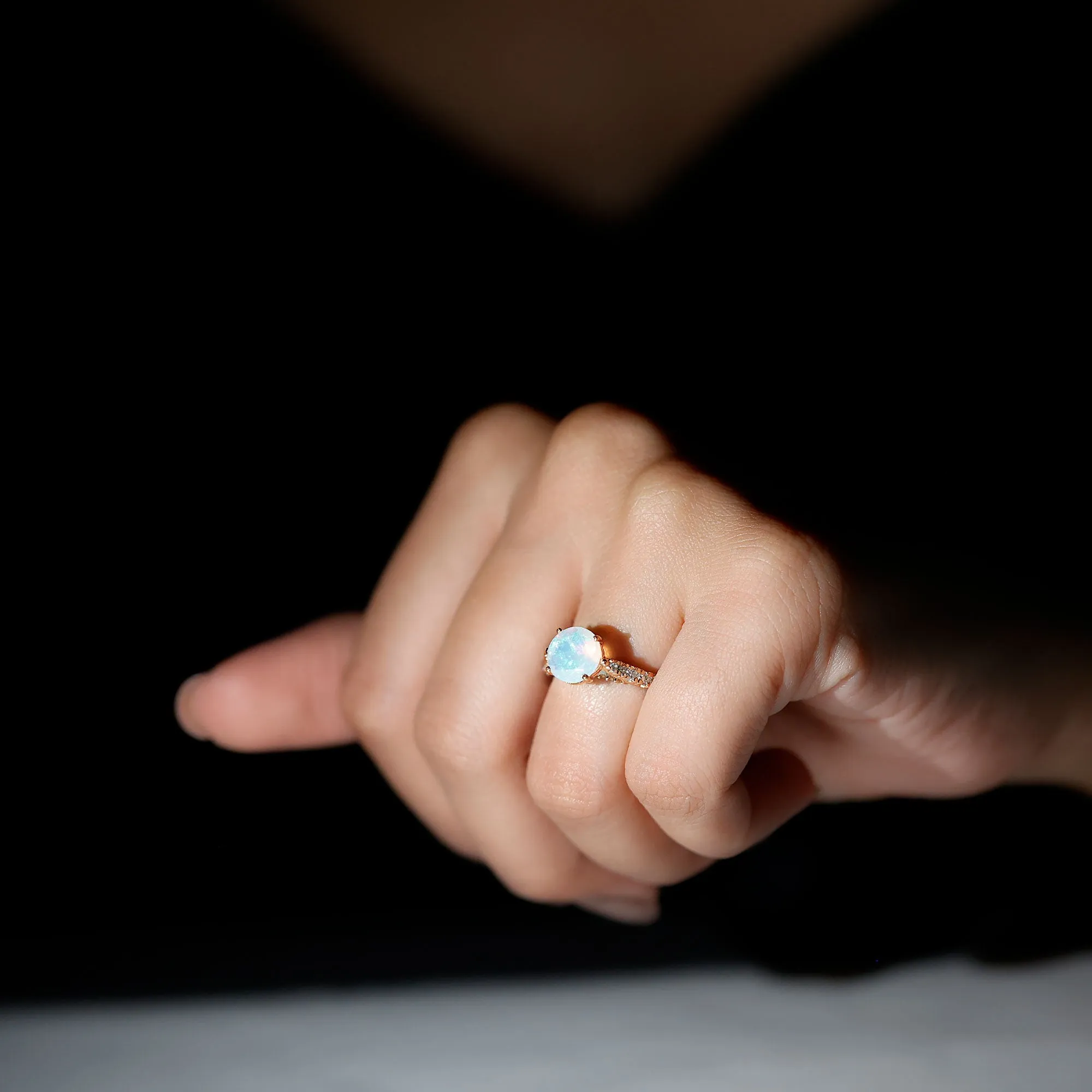 3 CT Ethiopian Opal Solitaire Engagement Ring with Diamond Side Stones