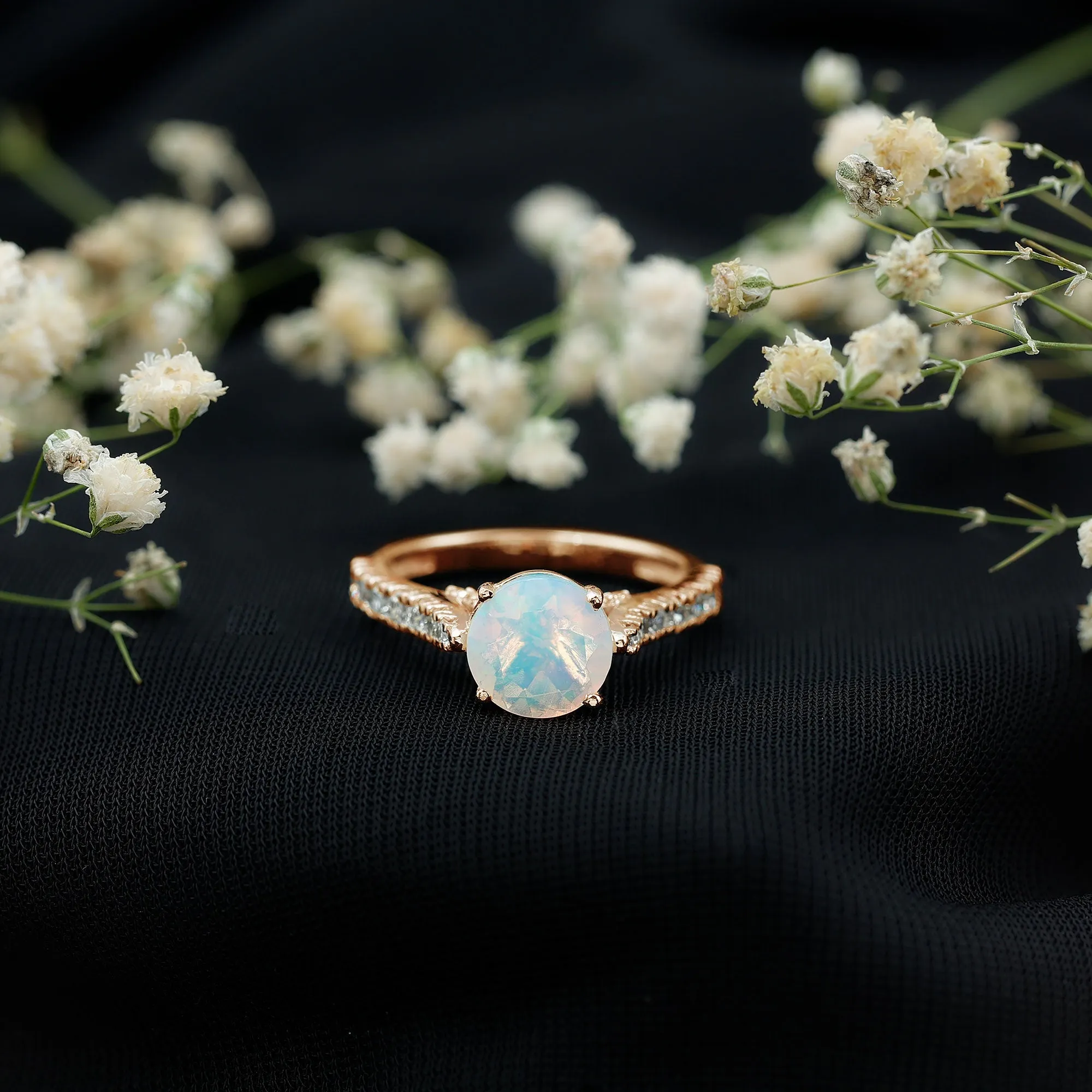 3 CT Ethiopian Opal Solitaire Engagement Ring with Diamond Side Stones