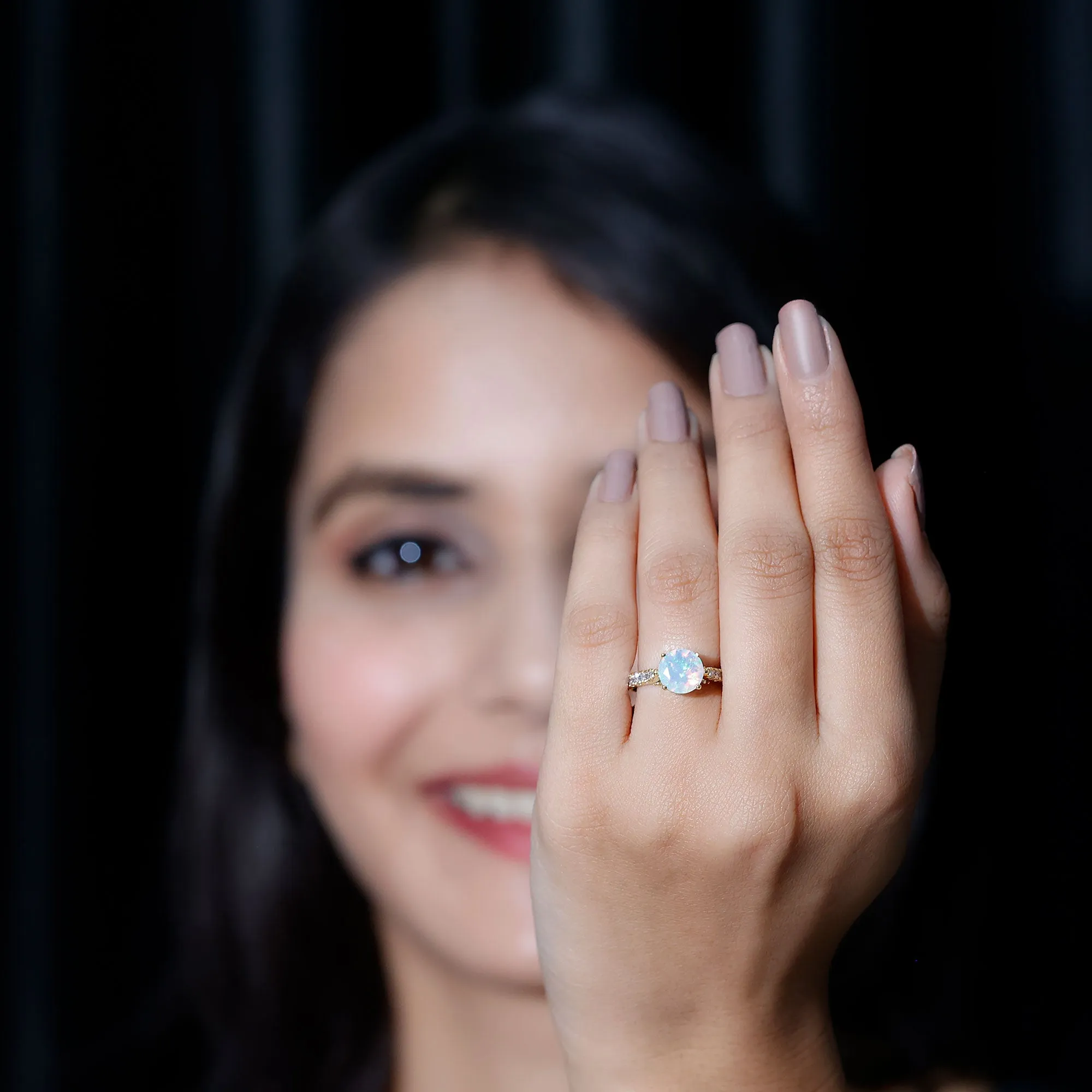 3 CT Ethiopian Opal Solitaire Engagement Ring with Diamond Side Stones