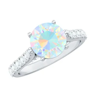 3 CT Ethiopian Opal Solitaire Engagement Ring with Diamond Side Stones