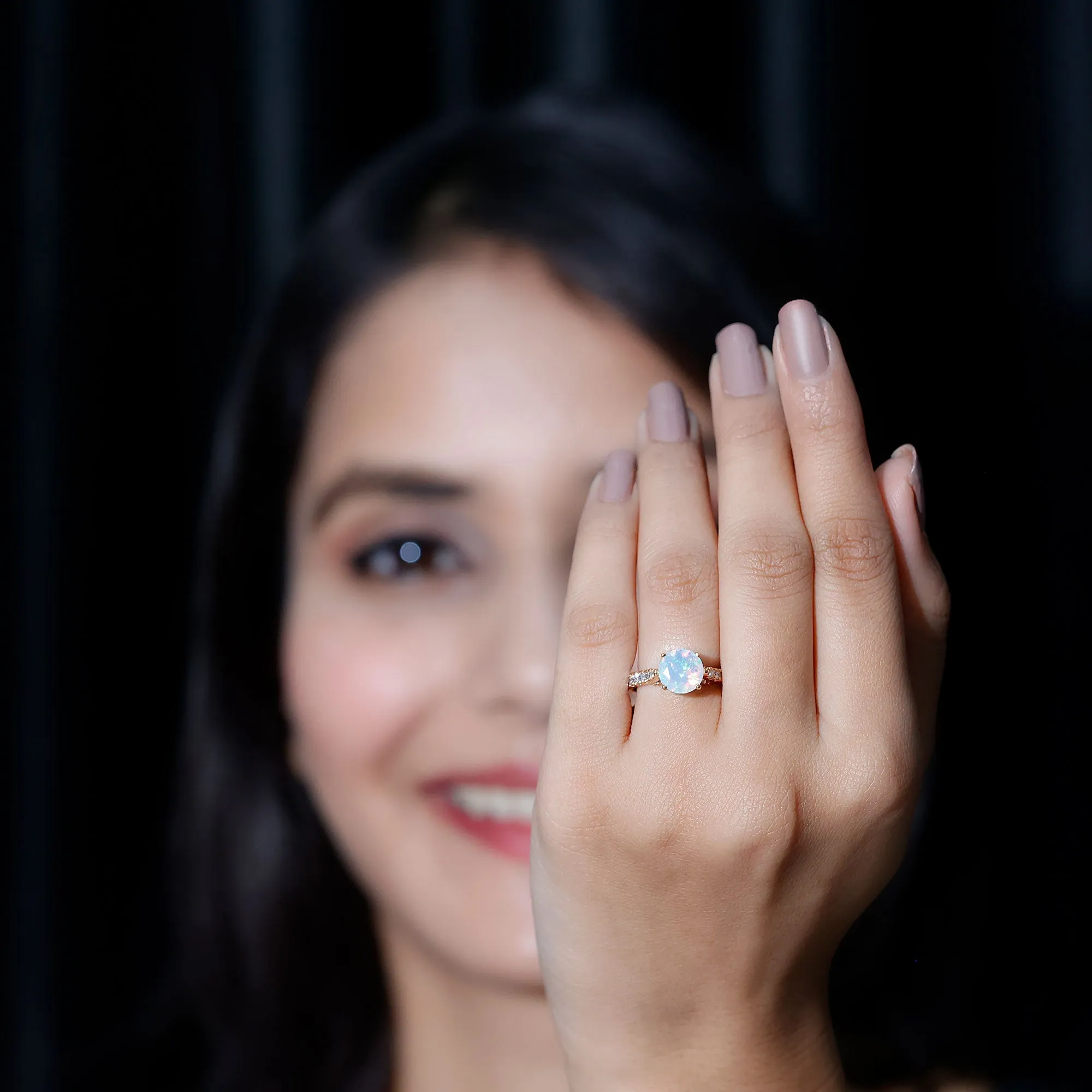 3 CT Ethiopian Opal Solitaire Engagement Ring with Diamond Side Stones