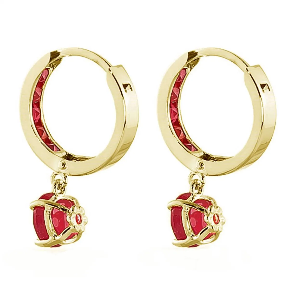 3.3 Carat 14K Solid Yellow Gold Huggie Earrings Natural Ruby