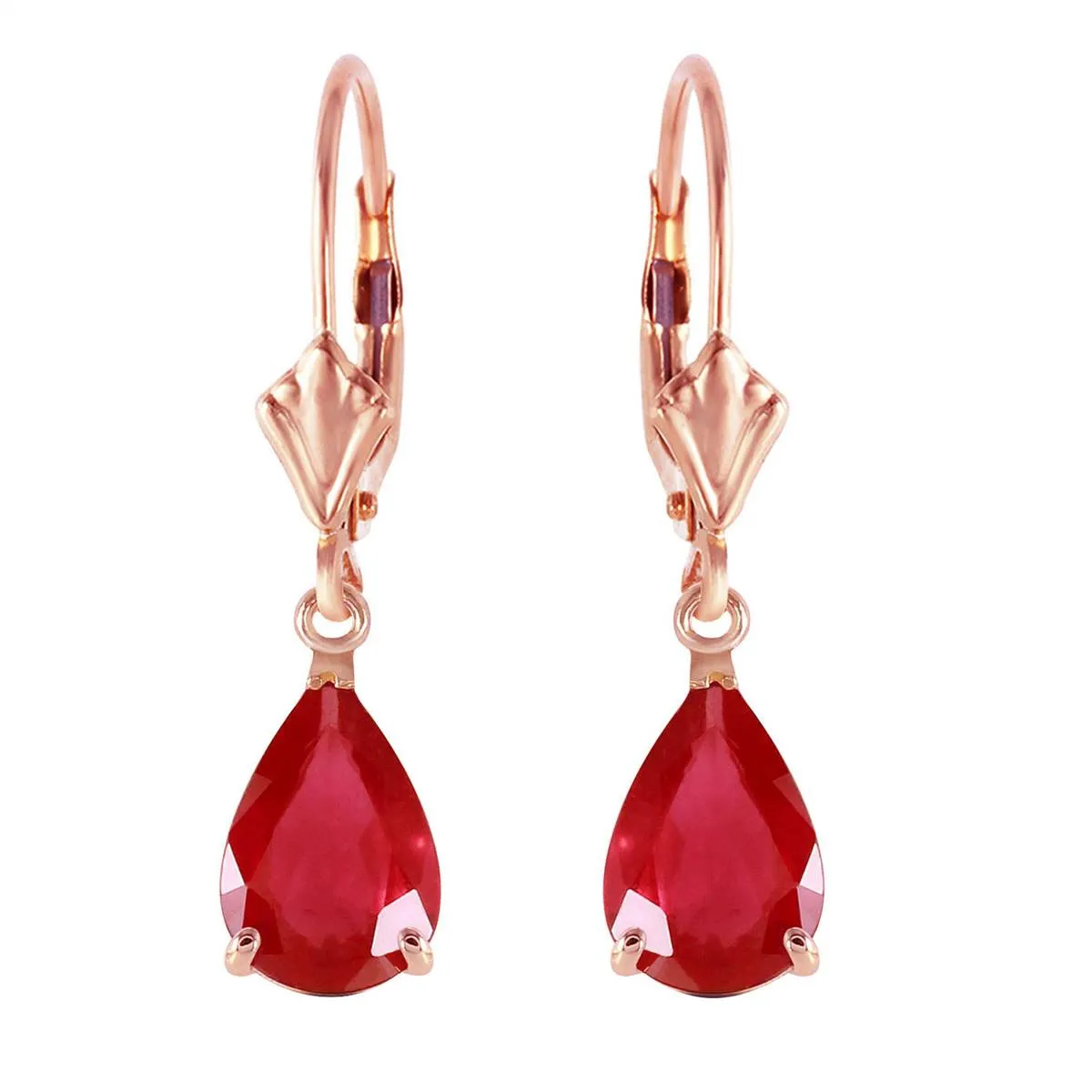 3.5 Carat 14K Solid Rose Gold Leverback Earrings Ruby