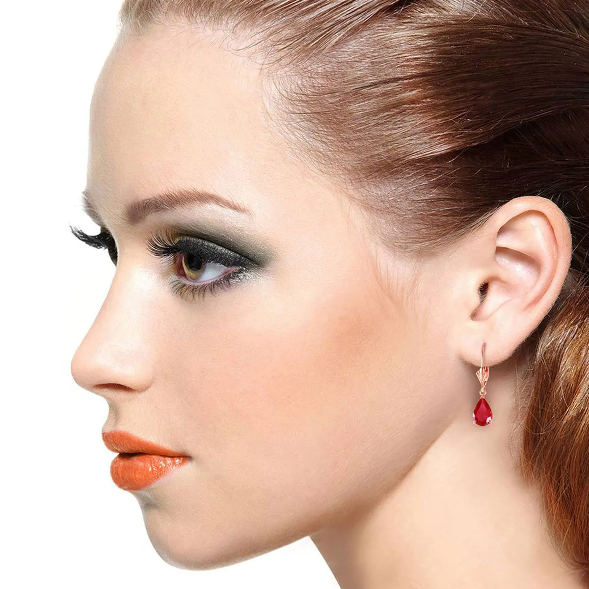 3.5 Carat 14K Solid Rose Gold Leverback Earrings Ruby