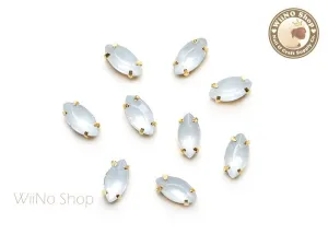 4 x 8mm White Opal Marquise Acrylic Rhinestone with Setting - 5 pcs