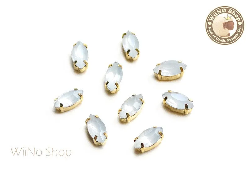 4 x 8mm White Opal Marquise Acrylic Rhinestone with Setting - 5 pcs
