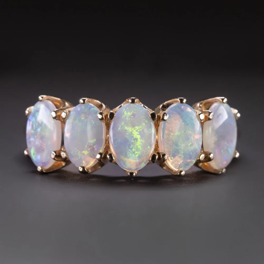 5 STONE OPAL COCKTAIL RING OVAL CABOCHON 14k ROSE GOLD VINTAGE STYLE VICTORIAN