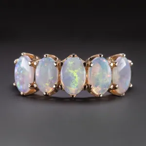 5 STONE OPAL COCKTAIL RING OVAL CABOCHON 14k ROSE GOLD VINTAGE STYLE VICTORIAN