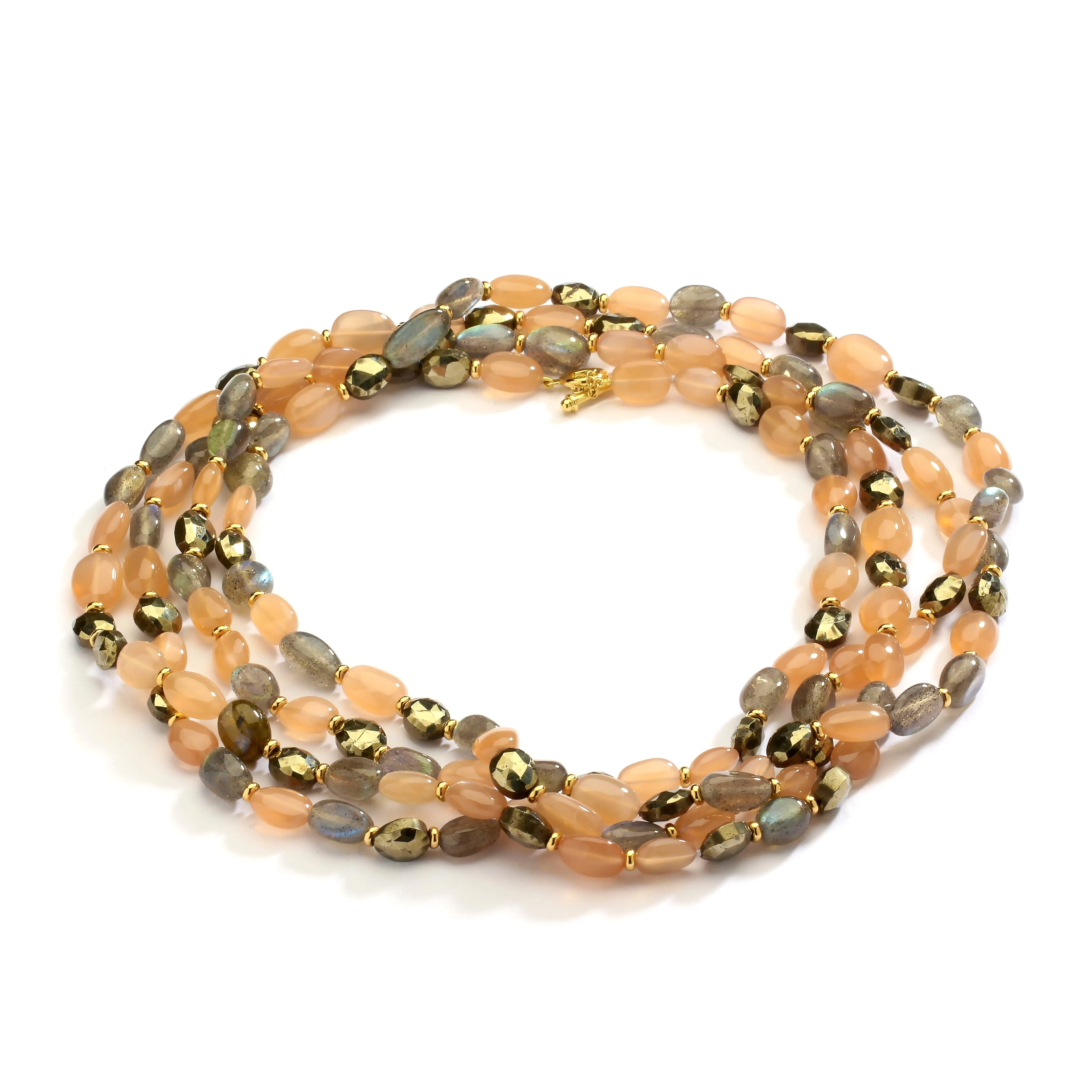 60 inch Peach Moonstone Bead Necklace