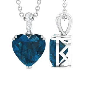 8 MM Heart Shape London Blue Topaz Pendant with Diamond