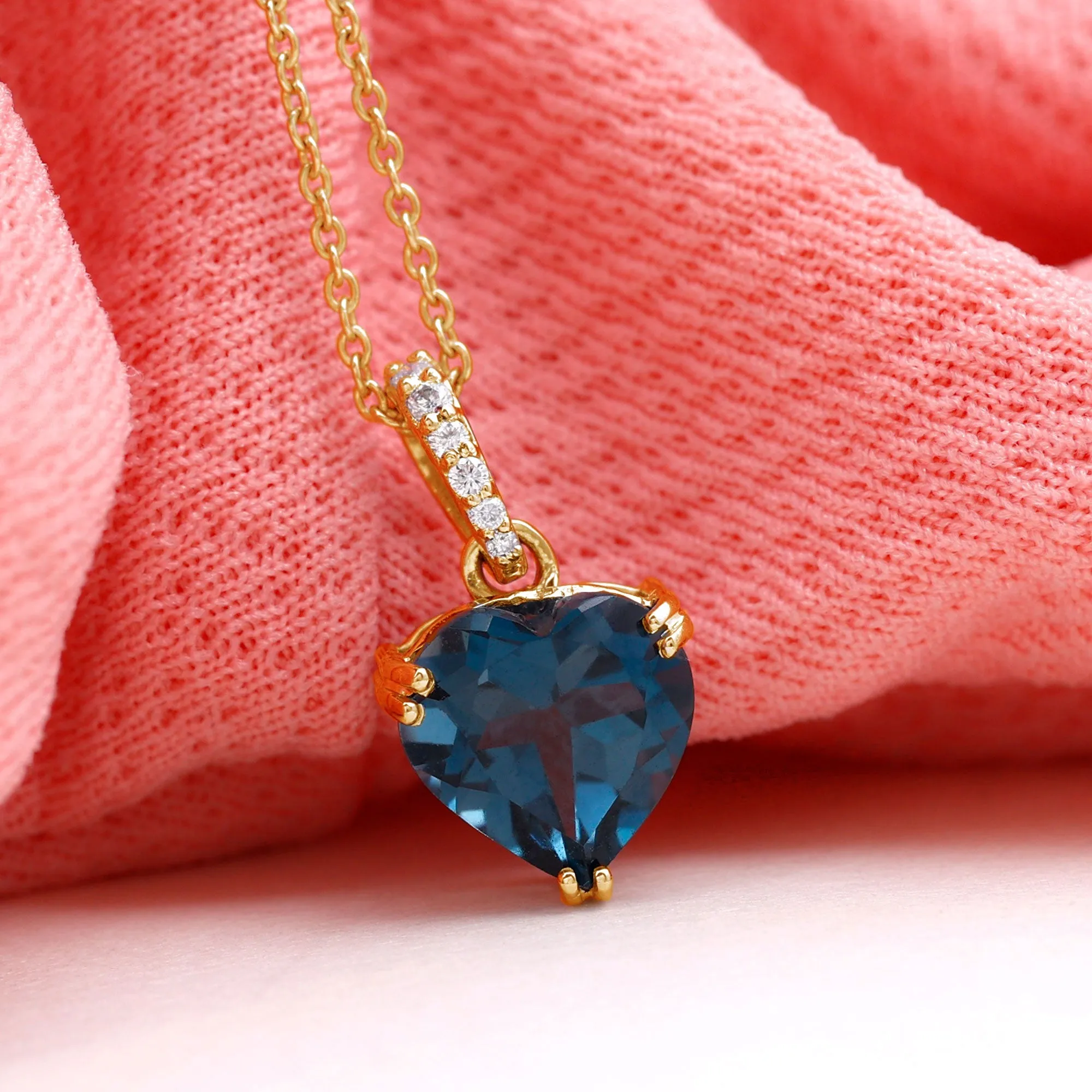 8 MM Heart Shape London Blue Topaz Pendant with Diamond
