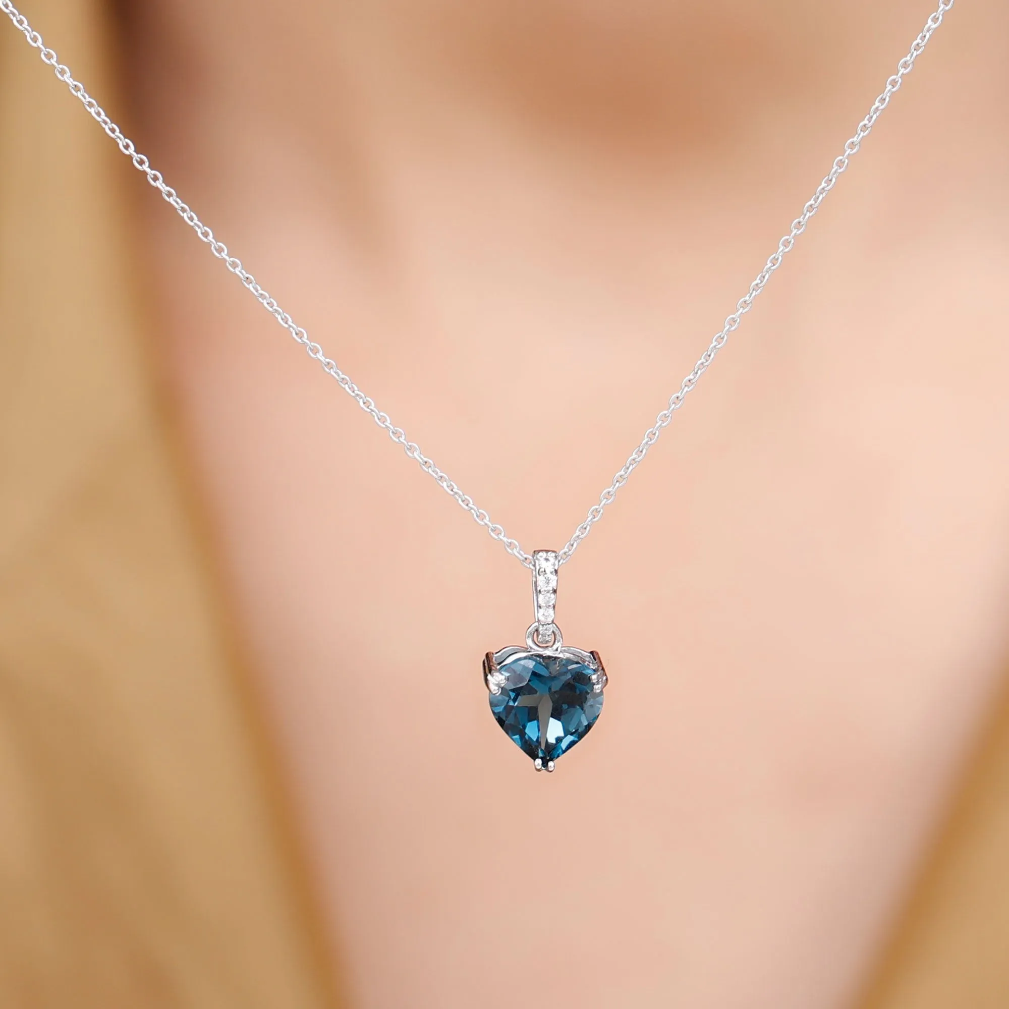8 MM Heart Shape London Blue Topaz Pendant with Diamond