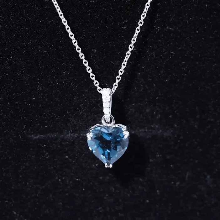 8 MM Heart Shape London Blue Topaz Pendant with Diamond