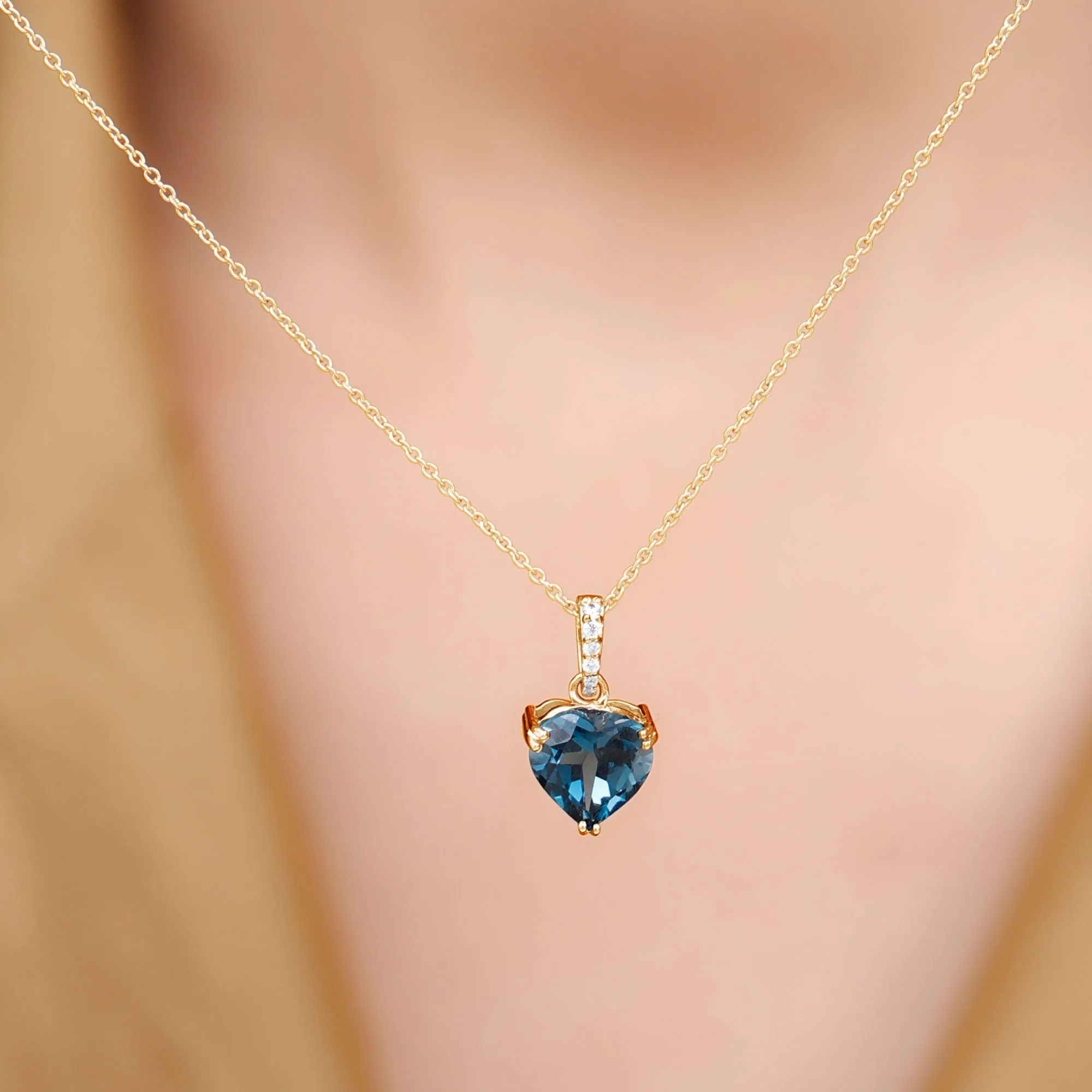 8 MM Heart Shape London Blue Topaz Pendant with Diamond