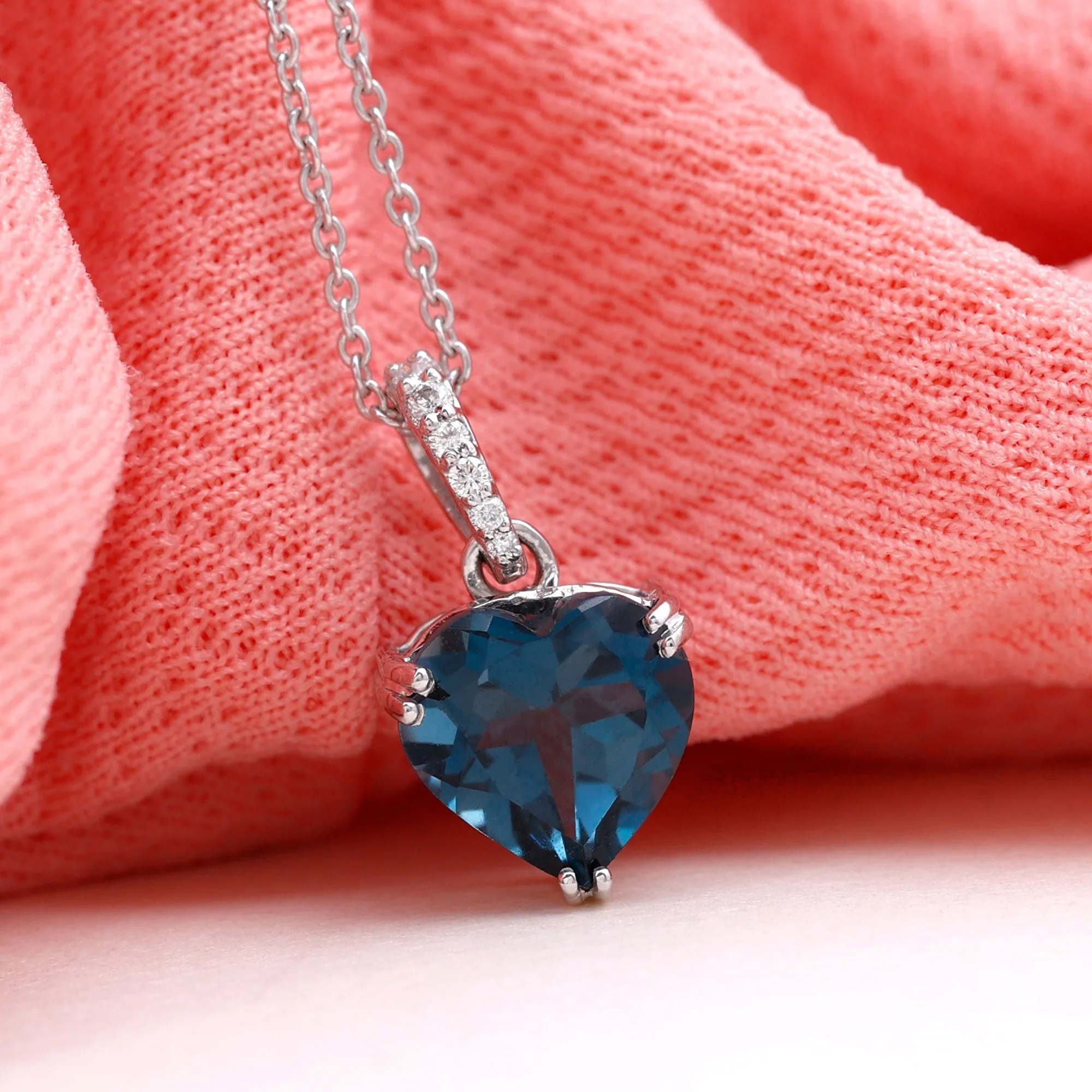 8 MM Heart Shape London Blue Topaz Pendant with Diamond