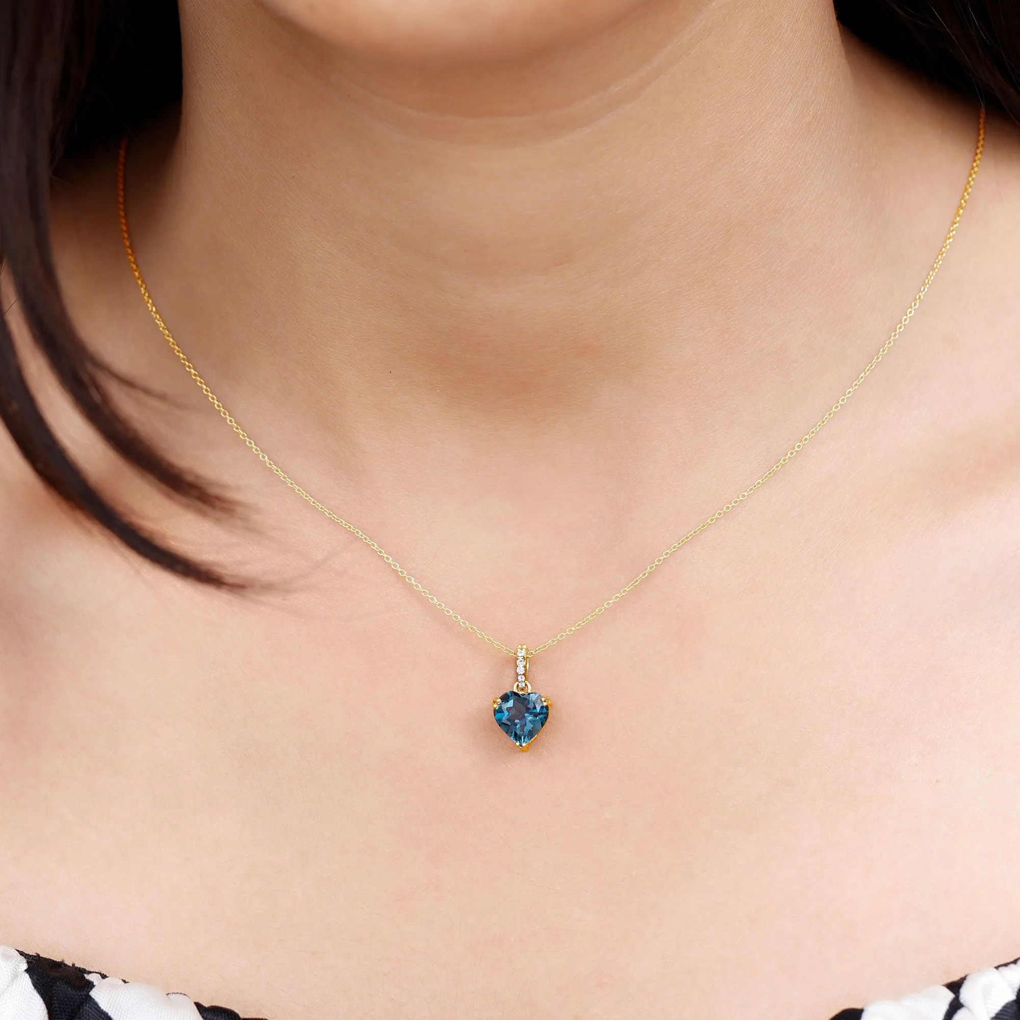 8 MM Heart Shape London Blue Topaz Pendant with Diamond