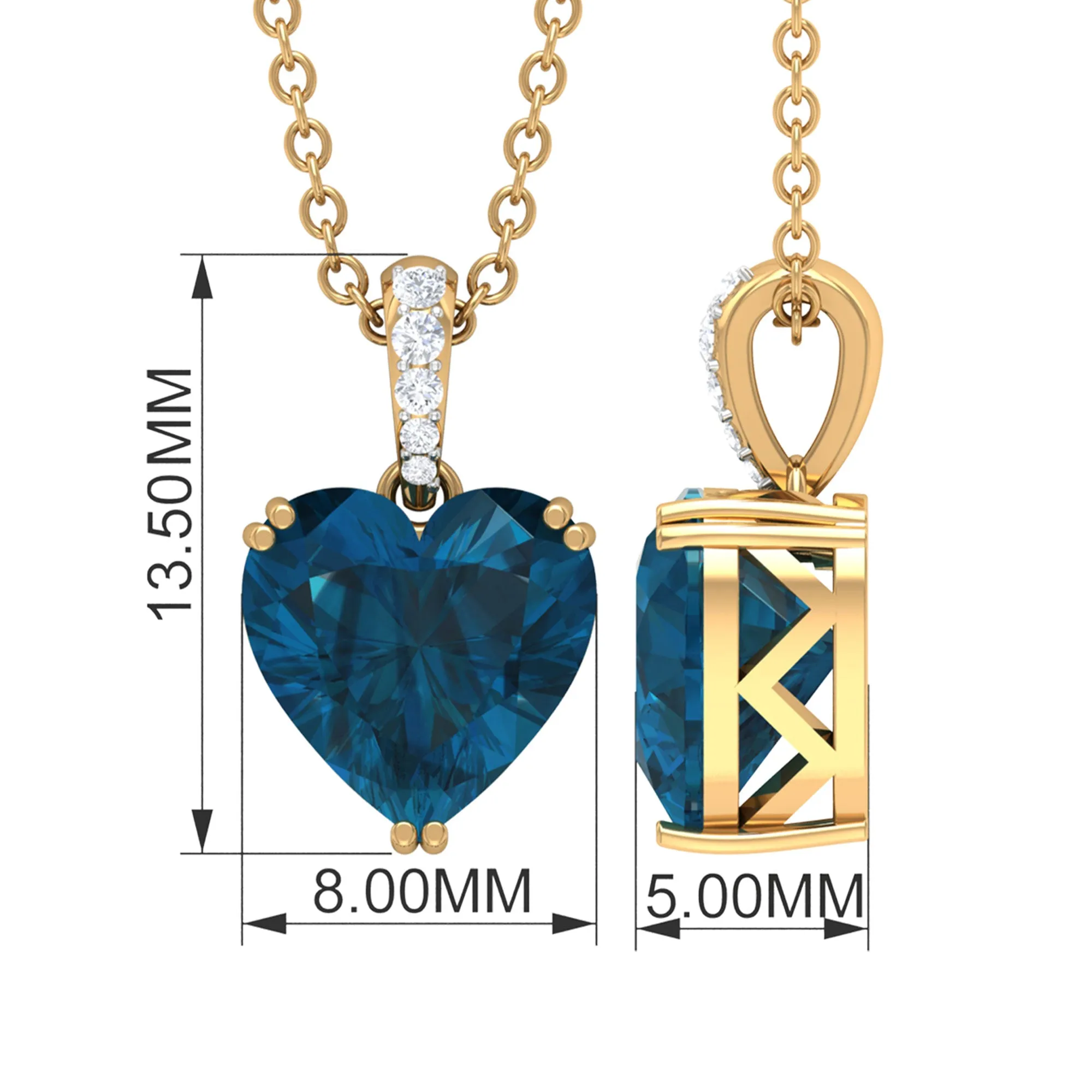 8 MM Heart Shape London Blue Topaz Pendant with Diamond