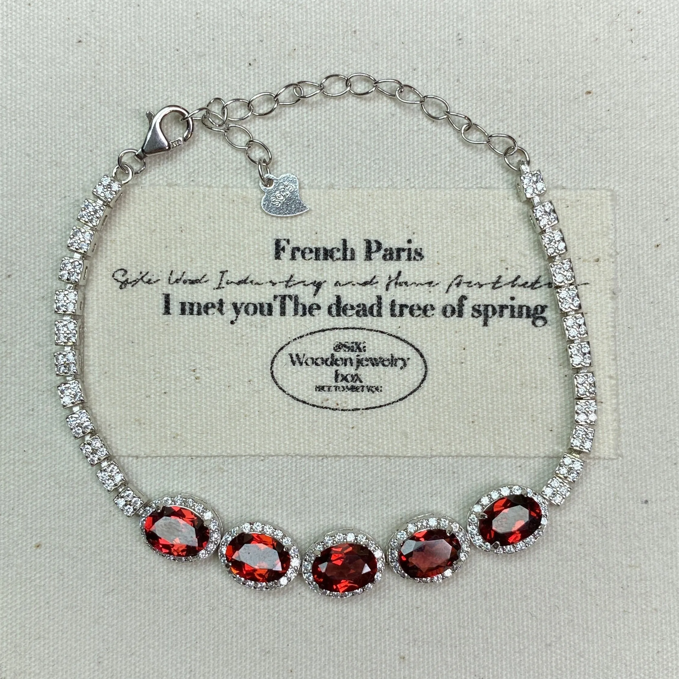 925 sterling silver 5 pcs red garnet bracelet