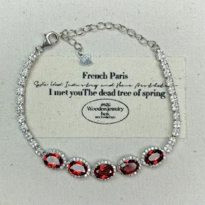 925 sterling silver 5 pcs red garnet bracelet