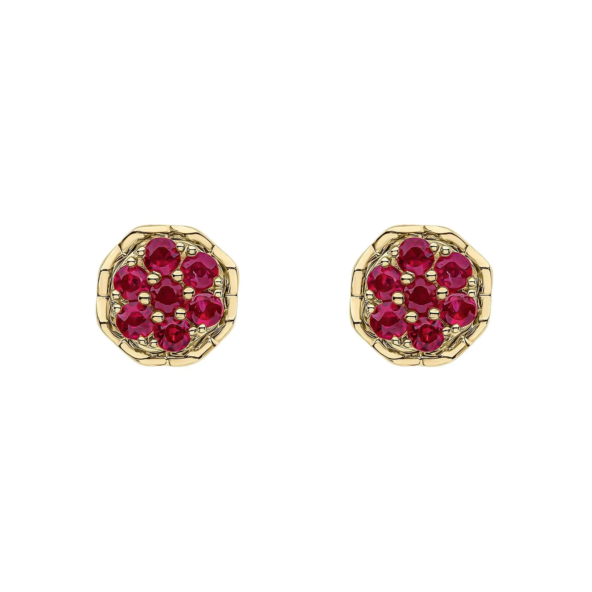 9ct Gold Ruby Cluster Stud Earrings