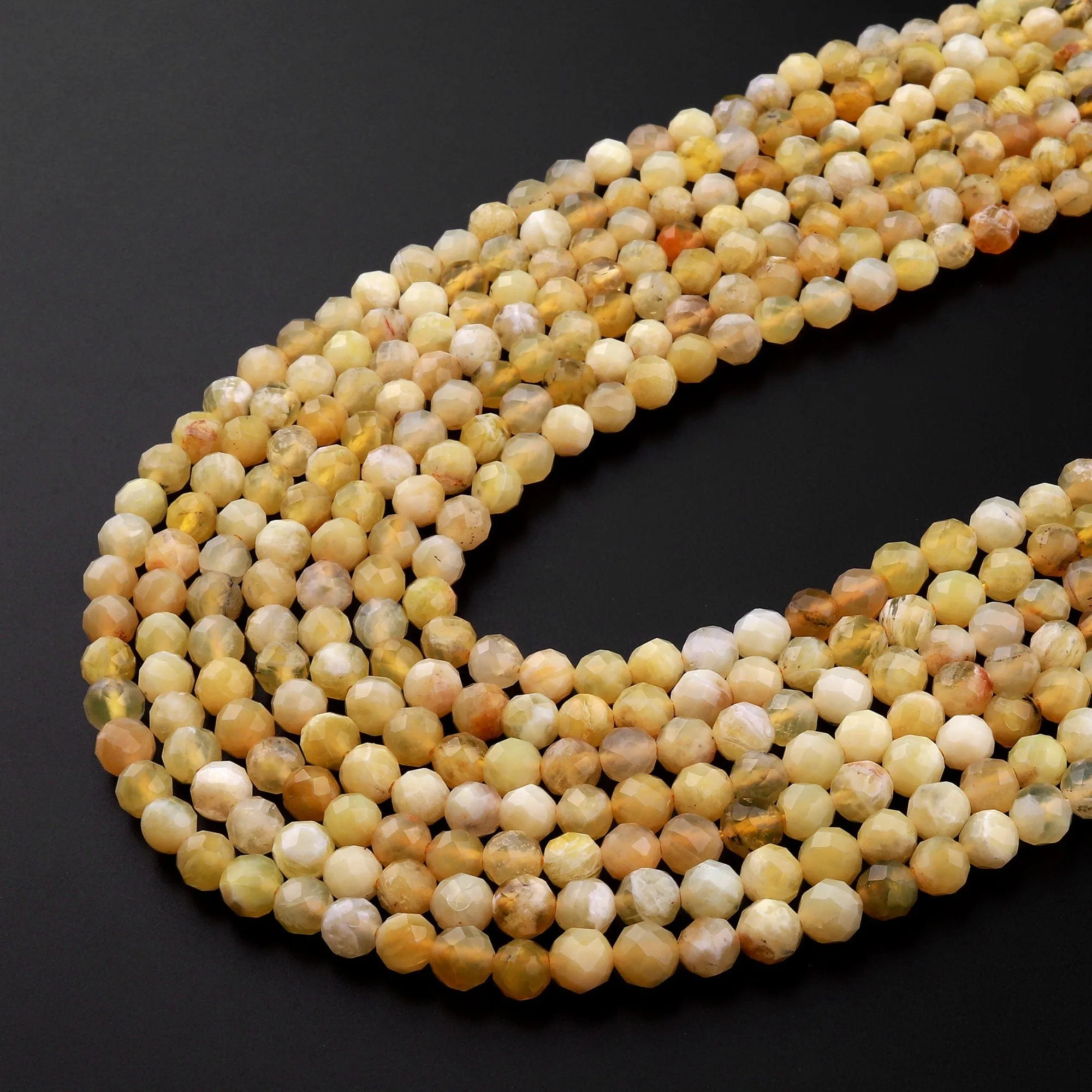 AA Faceted Natural African Yellow Opal 5mm 6mm Round Beads 15.5" Strand