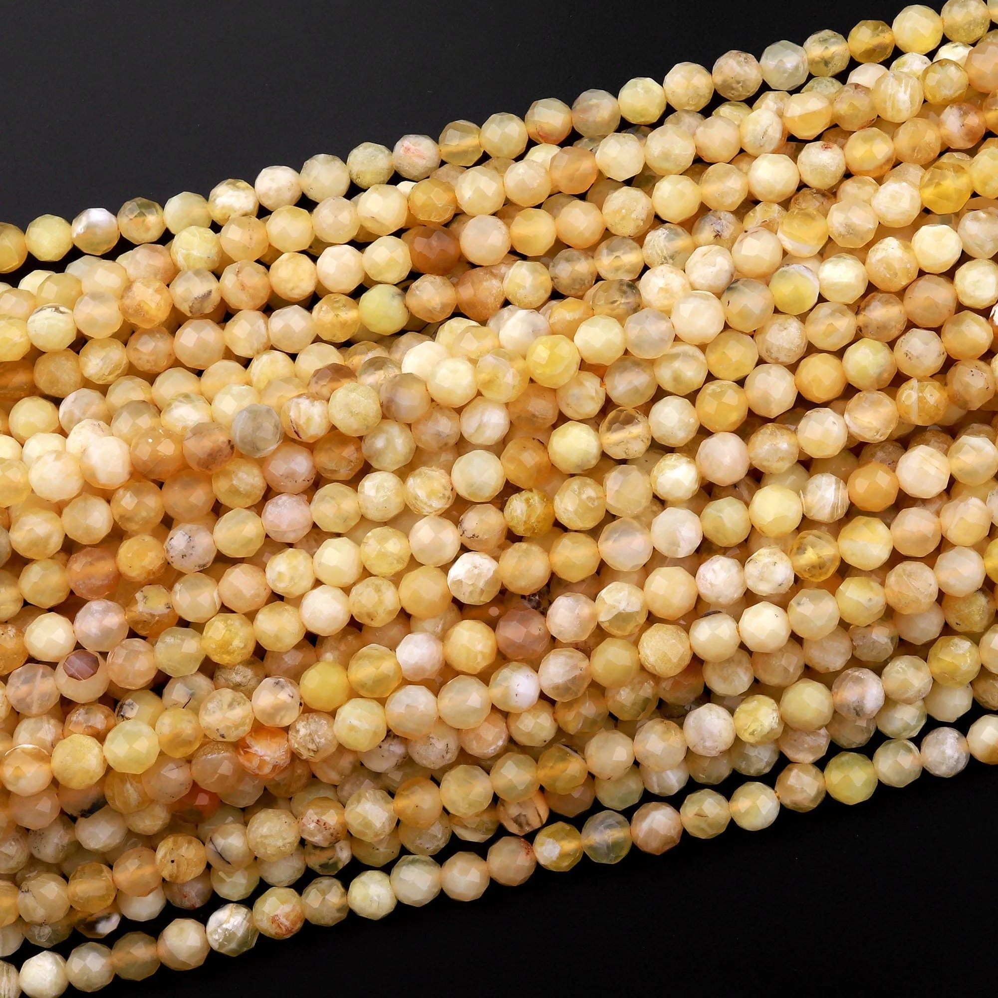 AA Faceted Natural African Yellow Opal 5mm 6mm Round Beads 15.5" Strand