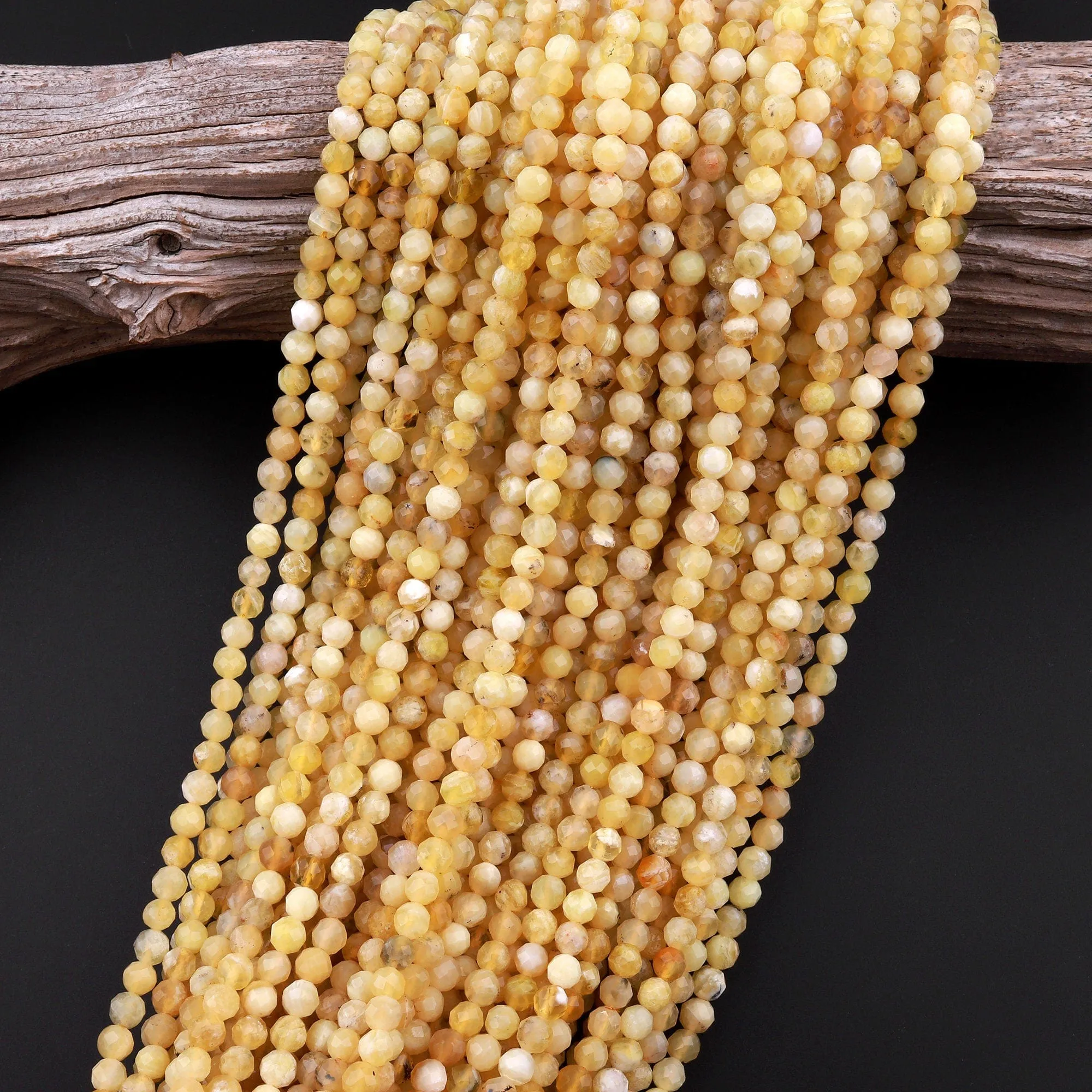 AA Faceted Natural African Yellow Opal 5mm 6mm Round Beads 15.5" Strand