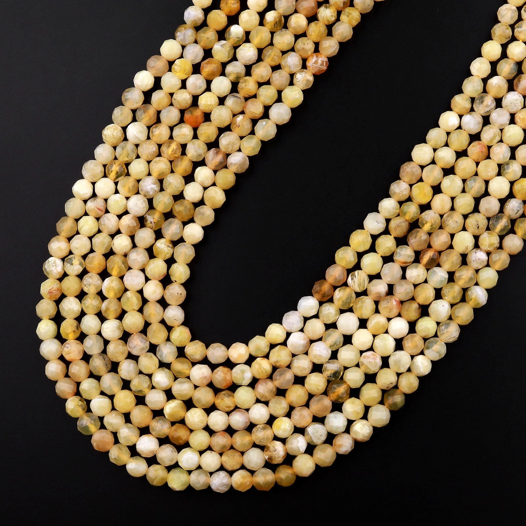AA Faceted Natural African Yellow Opal 5mm 6mm Round Beads 15.5" Strand