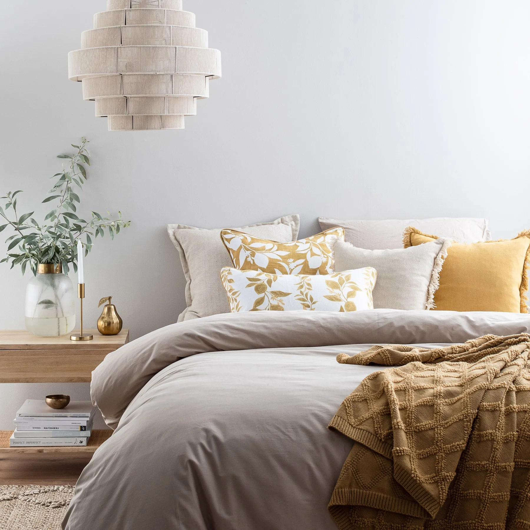 Amari Mustard White Linen Patterned Cushion