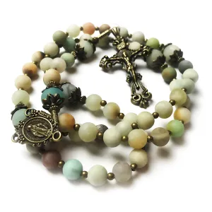 Amazonite Stone Rosary With Miraculous Medal by Catholic Heirlooms - Confirmation - Holy Communion Gift - Rosary Necklace