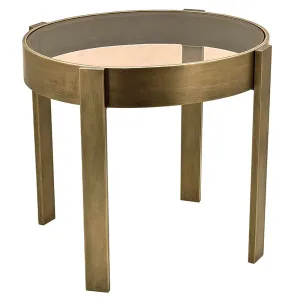 Amber glass top table with bronze effect frame
