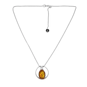 Amber Teardrop Folding Silver Pendant