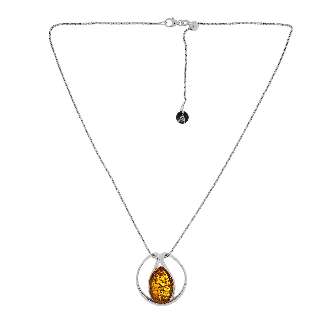 Amber Teardrop Folding Silver Pendant